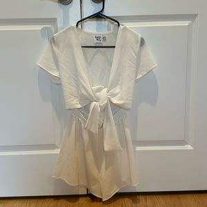 Ragnar Tie Front Romper | White | Princess Polly